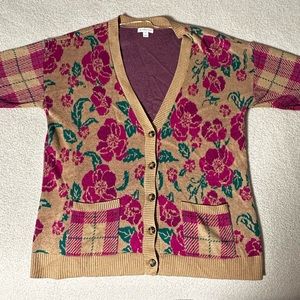 charter club ★ tan, pink, and green button-down v-neck cardigan